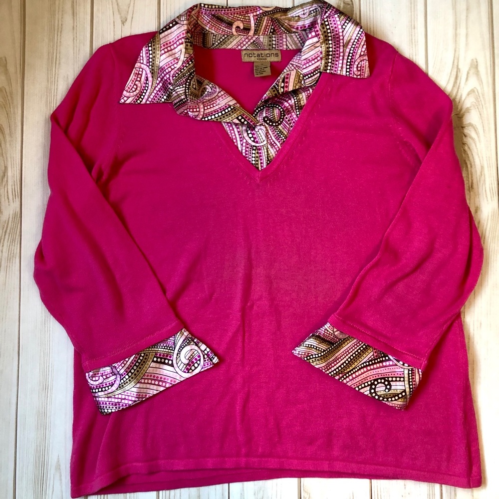 Light pink V-necked Sweater with faux undershirt
